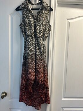 Tramp Leopard Print Ombre Maxi Dress in Brown and Coral